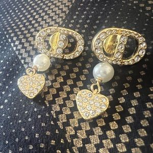 Authentic Christian Dior Tribales Pearl CD Heart Earrings Gold Tone. Beautiful!